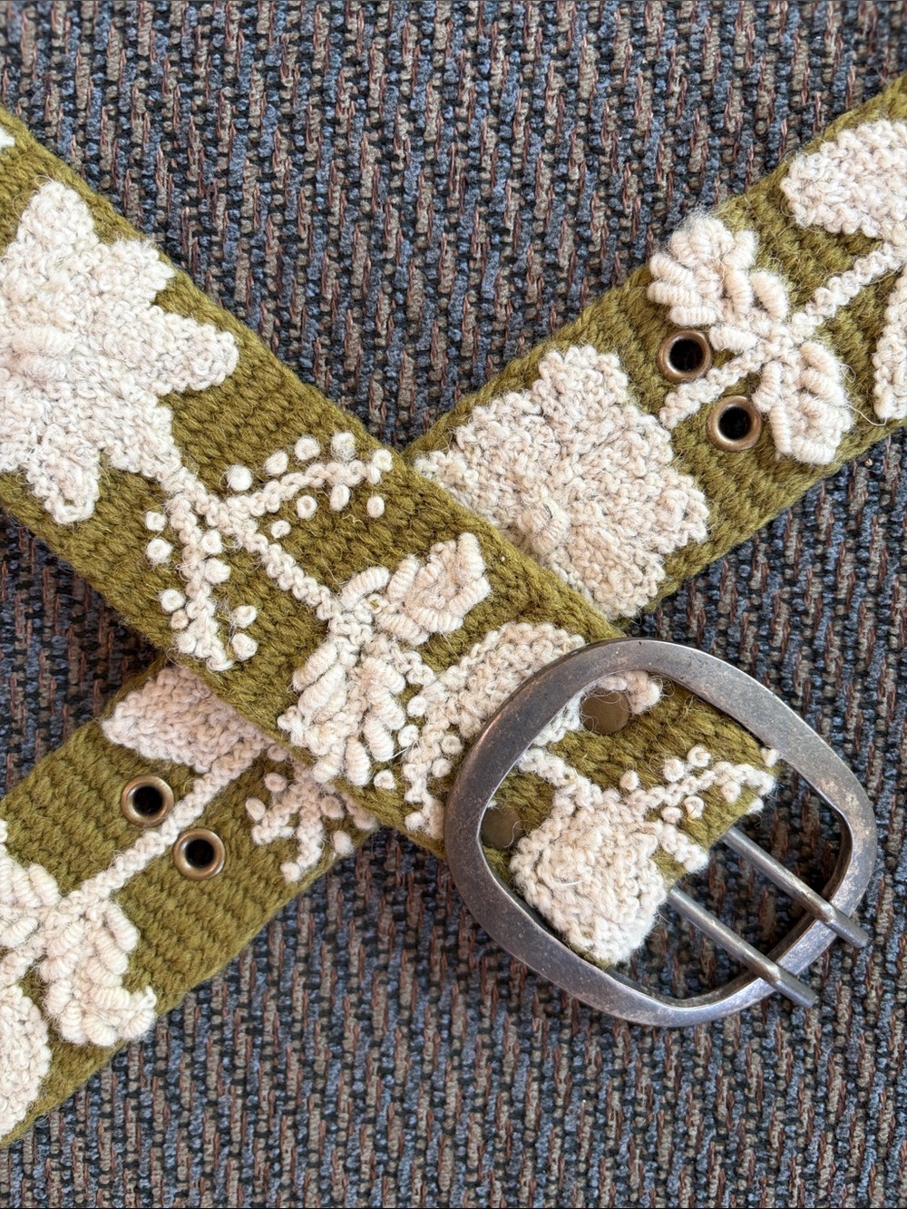 Pistil 100% Wool Sadie Belt Olive Green Peruvian Handwoven Embroidery, Size L/XL - Picture 3 of 6